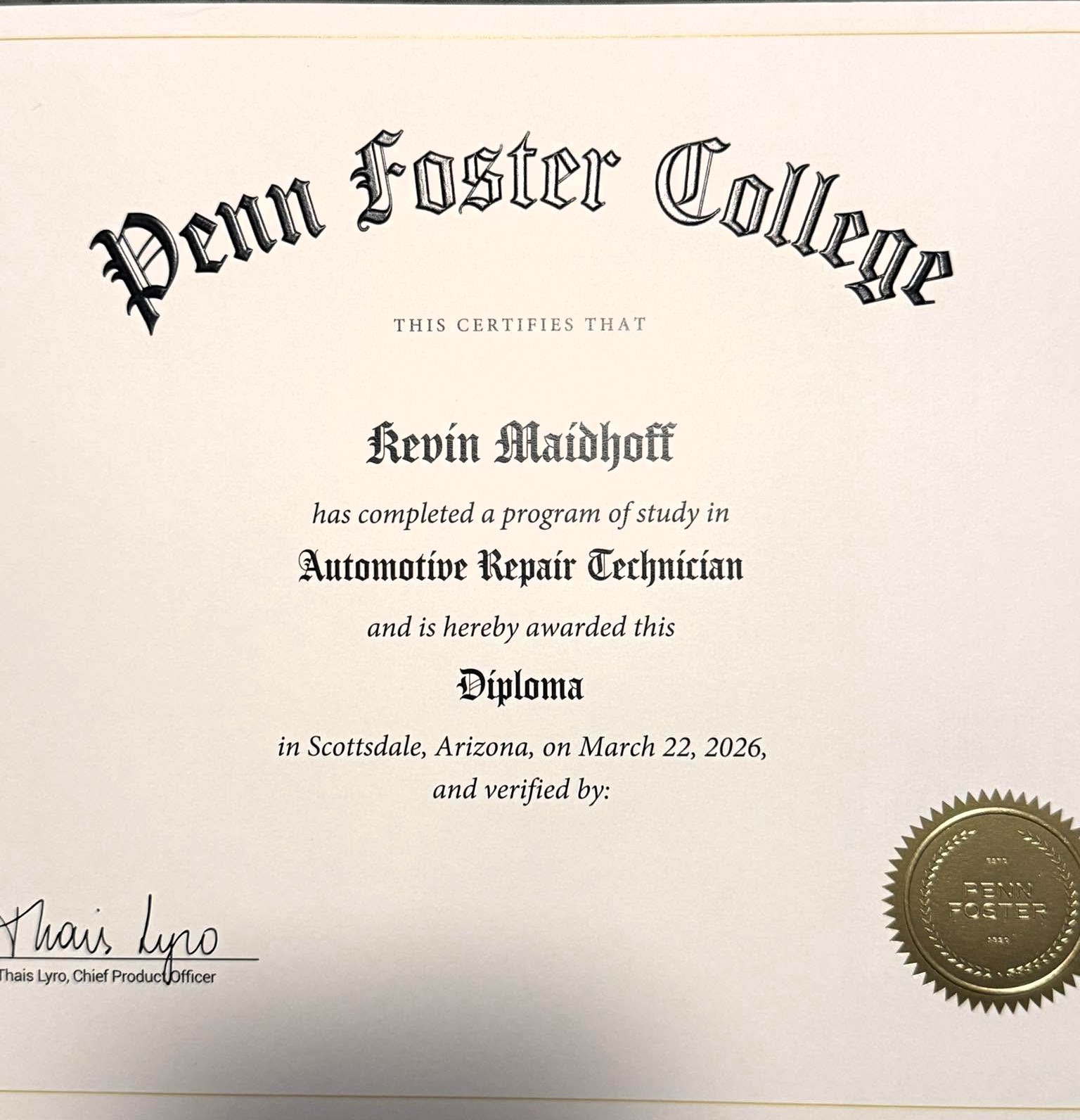 Penn Foster Automotive Repair Technician Diploma